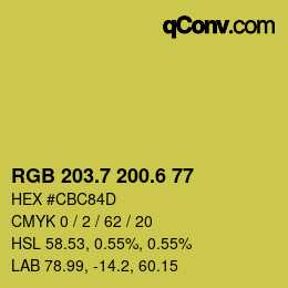 カラーコード: RGB 203.7 200.6 77 | qconv.com