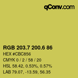 カラーコード: RGB 203.7 200.6 86 | qconv.com
