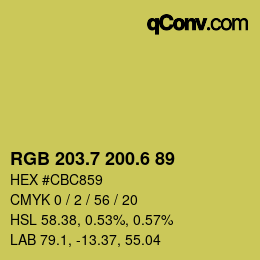 カラーコード: RGB 203.7 200.6 89 | qconv.com