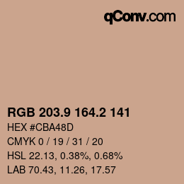 カラーコード: RGB 203.9 164.2 141 | qconv.com