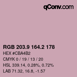 カラーコード: RGB 203.9 164.2 178 | qconv.com