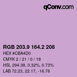 カラーコード: RGB 203.9 164.2 208 | qconv.com