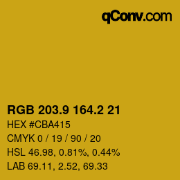 カラーコード: RGB 203.9 164.2 21 | qconv.com