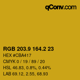 カラーコード: RGB 203.9 164.2 23 | qconv.com