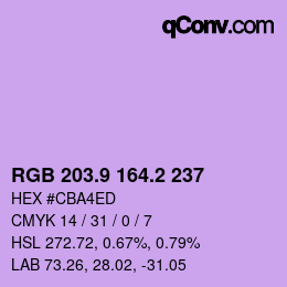 カラーコード: RGB 203.9 164.2 237 | qconv.com