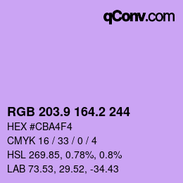 カラーコード: RGB 203.9 164.2 244 | qconv.com