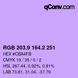 カラーコード: RGB 203.9 164.2 251 | qconv.com