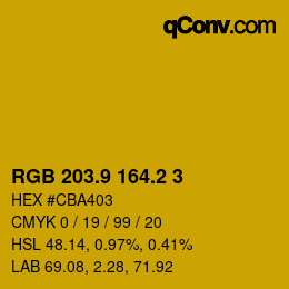 カラーコード: RGB 203.9 164.2 3 | qconv.com