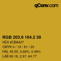 カラーコード: RGB 203.9 164.2 39 | qconv.com