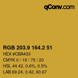 カラーコード: RGB 203.9 164.2 51 | qconv.com