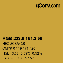 カラーコード: RGB 203.9 164.2 59 | qconv.com