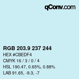Color code: RGB 203.9 237 244 | qconv.com