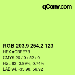 カラーコード: RGB 203.9 254.2 123 | qconv.com