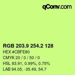 カラーコード: RGB 203.9 254.2 128 | qconv.com