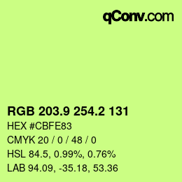 カラーコード: RGB 203.9 254.2 131 | qconv.com