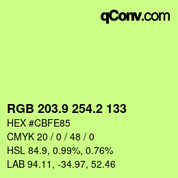 カラーコード: RGB 203.9 254.2 133 | qconv.com