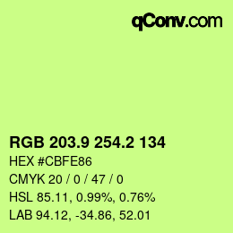 カラーコード: RGB 203.9 254.2 134 | qconv.com