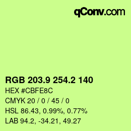 カラーコード: RGB 203.9 254.2 140 | qconv.com
