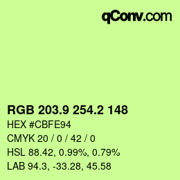 カラーコード: RGB 203.9 254.2 148 | qconv.com