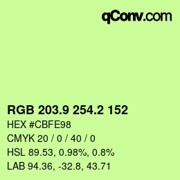 カラーコード: RGB 203.9 254.2 152 | qconv.com