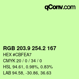 カラーコード: RGB 203.9 254.2 167 | qconv.com