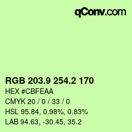 カラーコード: RGB 203.9 254.2 170 | qconv.com