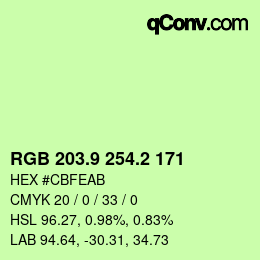 カラーコード: RGB 203.9 254.2 171 | qconv.com