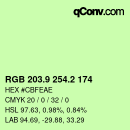 カラーコード: RGB 203.9 254.2 174 | qconv.com