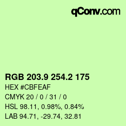 カラーコード: RGB 203.9 254.2 175 | qconv.com
