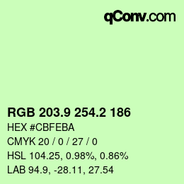 カラーコード: RGB 203.9 254.2 186 | qconv.com