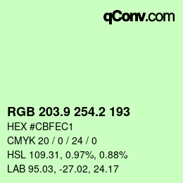 カラーコード: RGB 203.9 254.2 193 | qconv.com