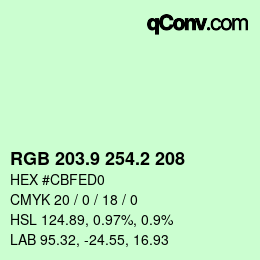 カラーコード: RGB 203.9 254.2 208 | qconv.com