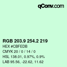 Color code: RGB 203.9 254.2 219 | qconv.com