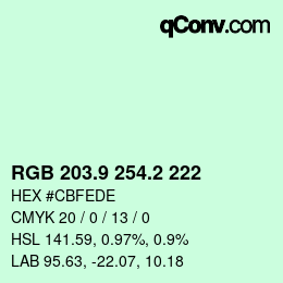 カラーコード: RGB 203.9 254.2 222 | qconv.com