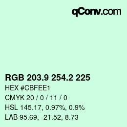 カラーコード: RGB 203.9 254.2 225 | qconv.com