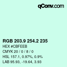 Color code: RGB 203.9 254.2 235 | qconv.com