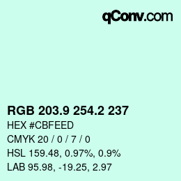 カラーコード: RGB 203.9 254.2 237 | qconv.com