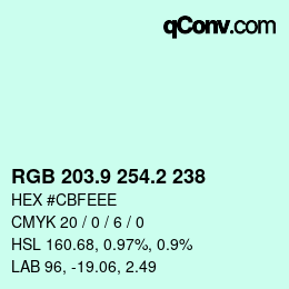 カラーコード: RGB 203.9 254.2 238 | qconv.com