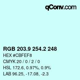 カラーコード: RGB 203.9 254.2 248 | qconv.com