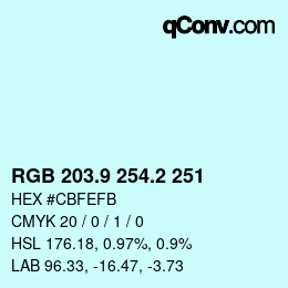 Color code: RGB 203.9 254.2 251 | qconv.com