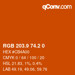 Color code: RGB 203.9 74.2 0 | qconv.com