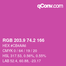 カラーコード: RGB 203.9 74.2 166 | qconv.com