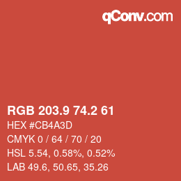Color code: RGB 203.9 74.2 61 | qconv.com