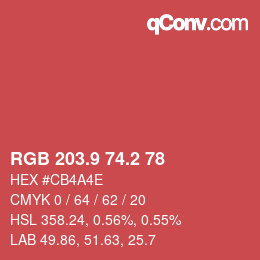 カラーコード: RGB 203.9 74.2 78 | qconv.com