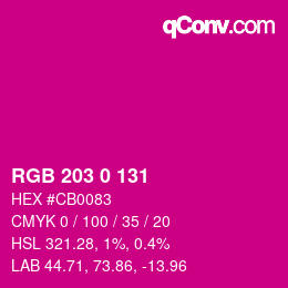 颜色代码: RGB 203 0 131 | qconv.com