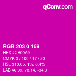 Color code: RGB 203 0 169 | qconv.com
