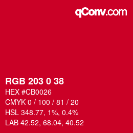 颜色代码: RGB 203 0 38 | qconv.com