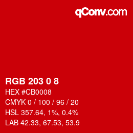 Color code: RGB 203 0 8 | qconv.com