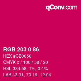 Color code: RGB 203 0 86 | qconv.com