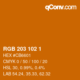 颜色代码: RGB 203 102 1 | qconv.com